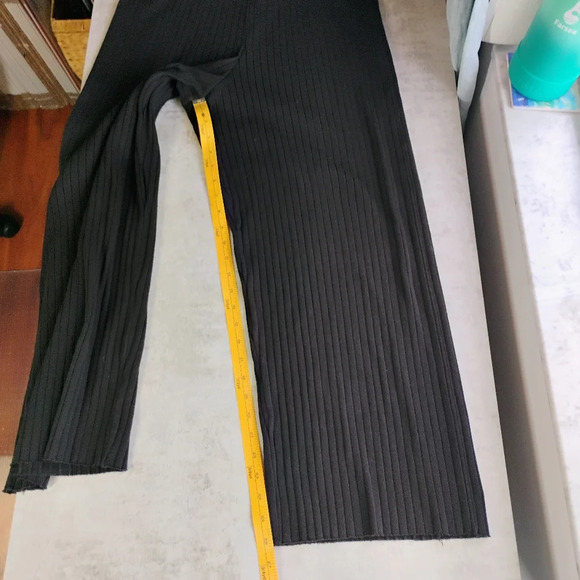 Vince Ribbed Cotton Blend Wide Leg Pants Womens Large Black Crop Minimalist - Picture 14 of 16